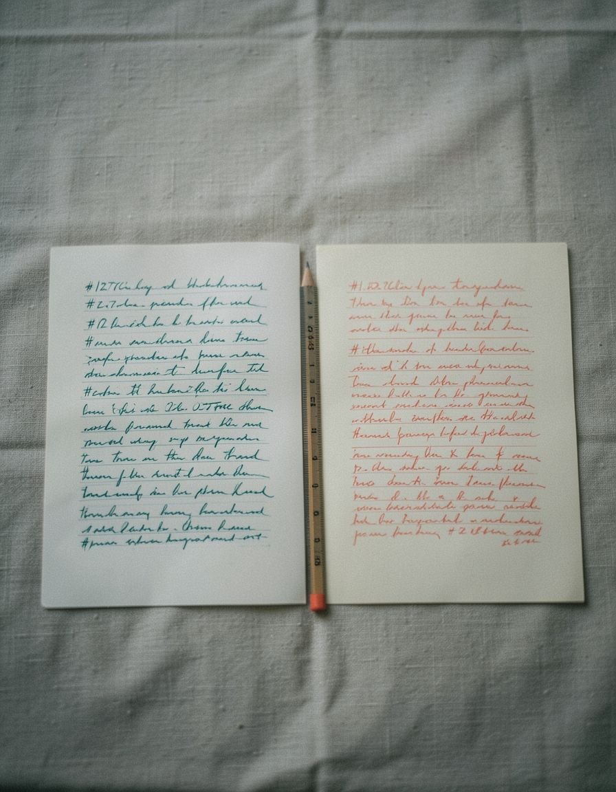 Two marked-up draft pages side by side, ready to compare